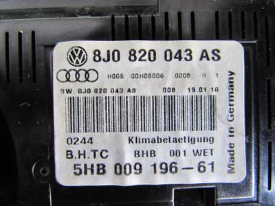 Audi TT Mk2 8J OEM Climate Controller AC Heater Controls 8J0820043AS 2008 20095